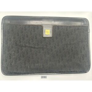 Christian Dior Monogram Pouch Clutch Bag Black Canvas Leather Emblem#183